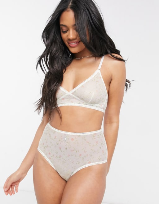 Monki lingerie set with rose print in white