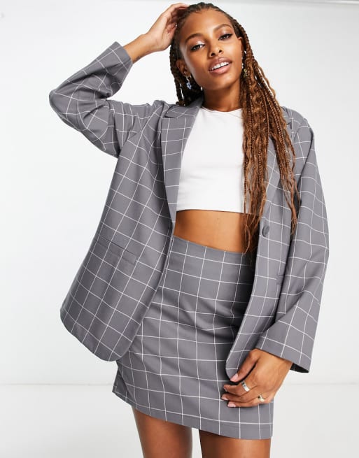 Check blazer hot sale and skirt