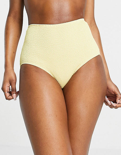 Monki Maj-Lis rib texture high waist bikini bottom in yellow - YELLOW