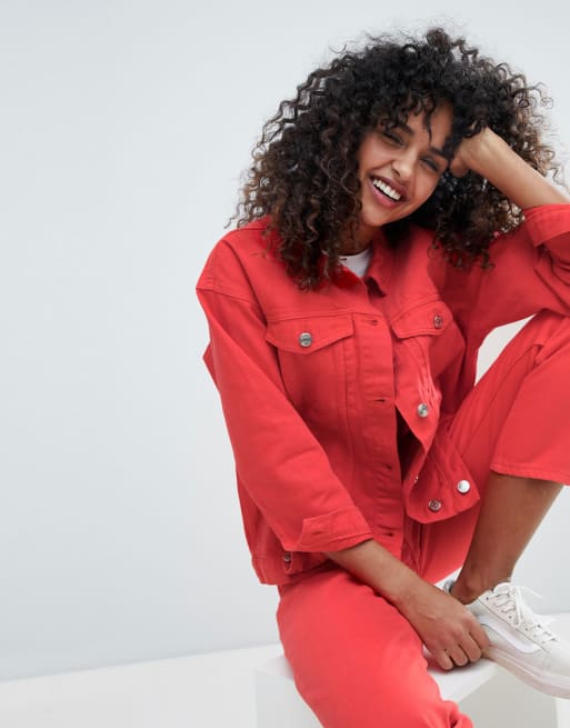 Asos red denim jacket sale