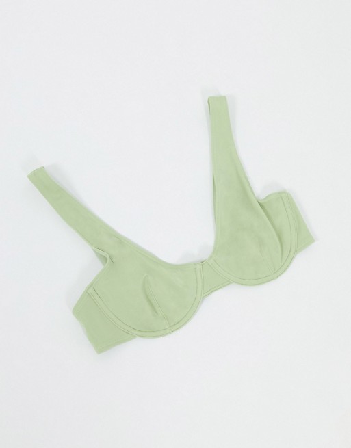 Monki Minelli polyester wired bikini top in sage green - MGREEN