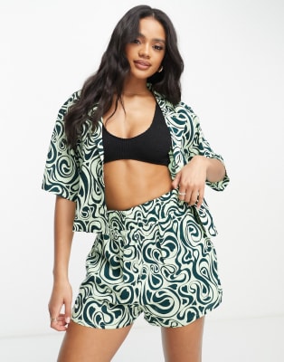 Chiffon Hawaï Shirt Raveparty Hawaïhemd Set Voor Dames - Strandoutfit Met Korte Mouwen & Shorts - Zomer Vakantie Kleding Strand Outfit Hemd Shorts Korte Mouwen Zomer Vakantie