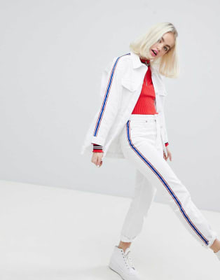 white jeans with side stripe