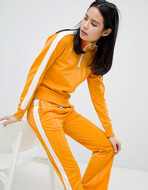 Monki side stripe zip up sweatshirt & track pants in mustard two-piece