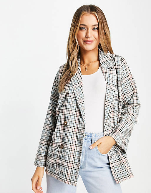 Monki tailored check co-ord set in beige