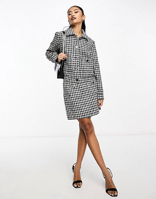 Morgan boucle jacket and mini skirt co-ord in dogstooth | ASOS
