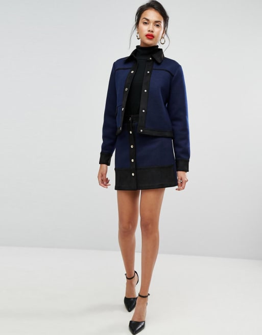 Morgan - Veste courte en fausse fourrure et jupe avec détails style militaire (ensemble) 