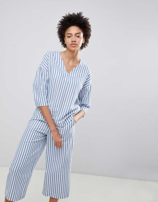 Moss Copenhagen - Combi-set van overhemd met knoopsluiting aan de voorkant  en broek in zomerse strepen