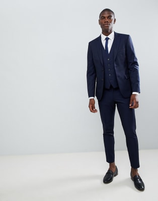 Moss London Skinny Suit with In Navy with cropped Pants