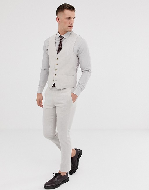 Moss London slim suit in beige linen with stretch