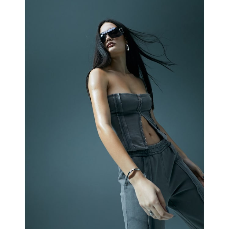 Murci bandeau corset top and wide leg joggers co-ord in washed