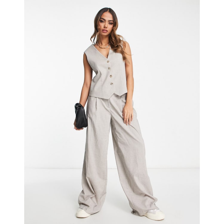 Only contrast waistband trousers and tailored vest co-ord in grey