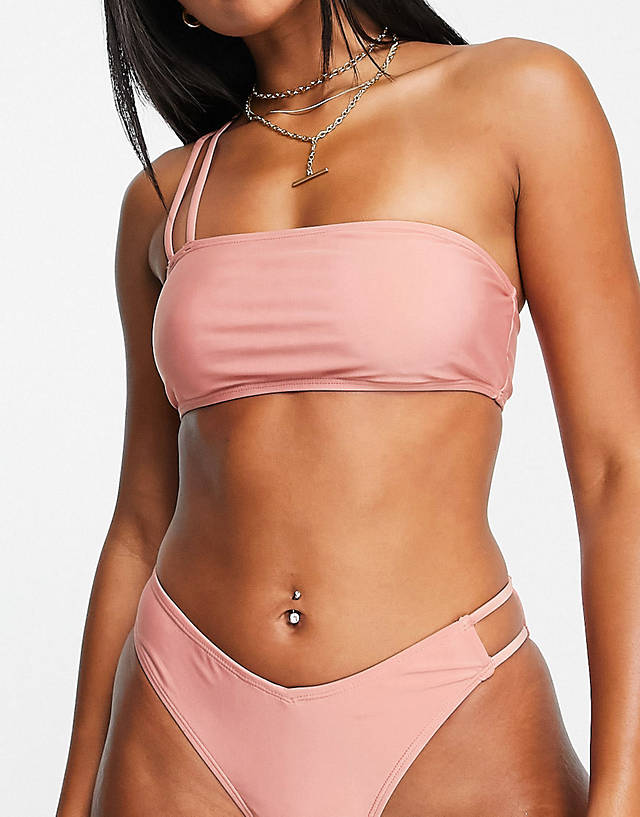 NA-KD - one shoulder bandeau bikini set in rose