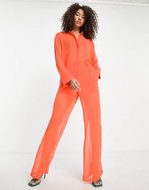 NA-KD oversized shirt and wide leg pants in orange