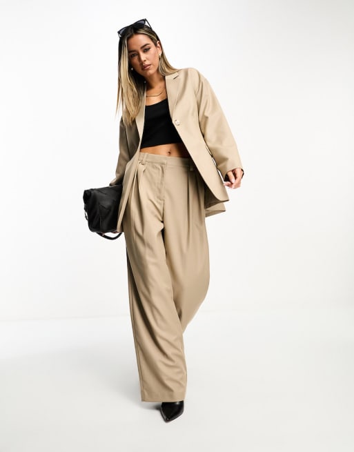 NA-KD relaxed blazer and wide leg pants in beige