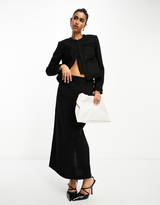 NA-KD x Hanna Schonberg - Tweed co-ord set in zwart