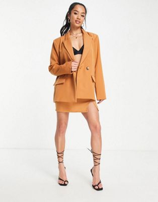 NaaNaa Petite high waisted straight leg trouser in camel