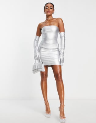 Naked Wardrobe moc croc co-ord in silver | ASOS