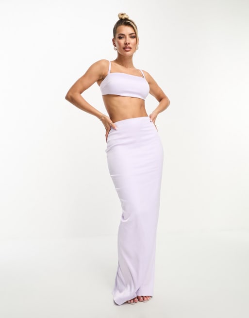 Naked Wardrobe satin crop top and maxi skirt set in lilac