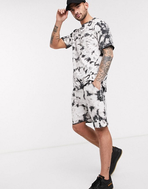 Native Youth co-ord oversized short in black tie dye wash