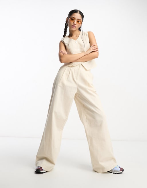 Native Youth linen waistcoat and wide leg trousers co-ord in natural
