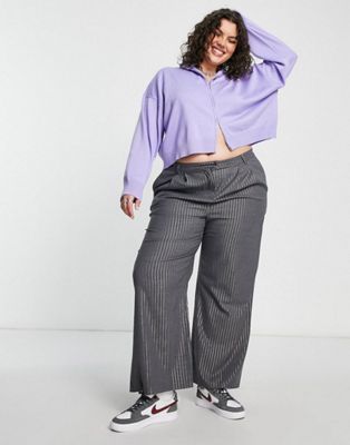 Native Youth Plus cami top and wide leg trousers co-ord in pinstripe grey
