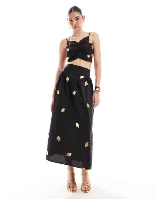 Never Fully Dressed crop top and midaxi skirt co ord in black ASOS