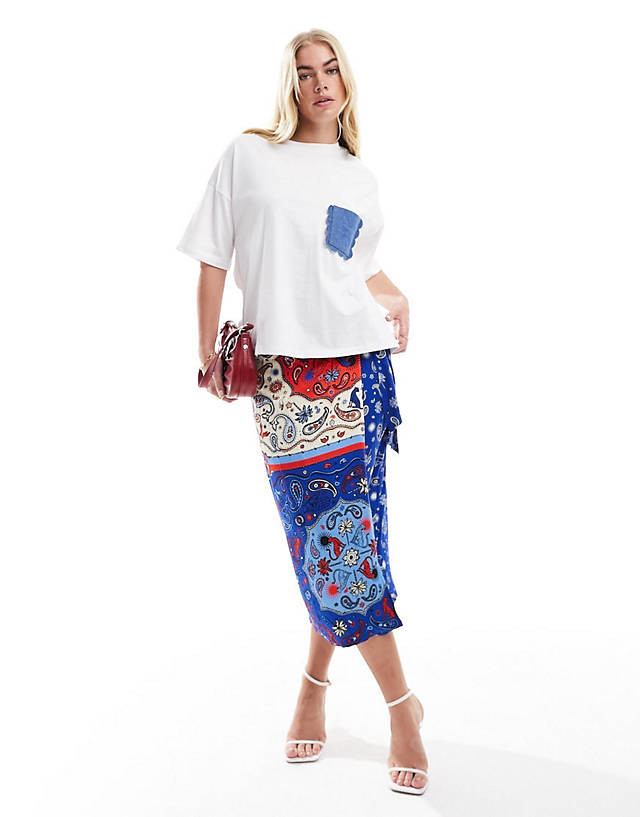 Never Fully Dressed - jaspre wrap midaxi skirt and white t shirt co-ord in blue ba