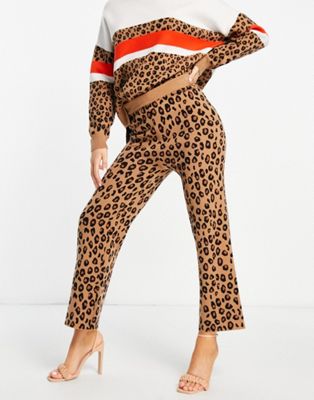 Never Fully Dressed knitted colour block jumper co-ord in contrast leopard