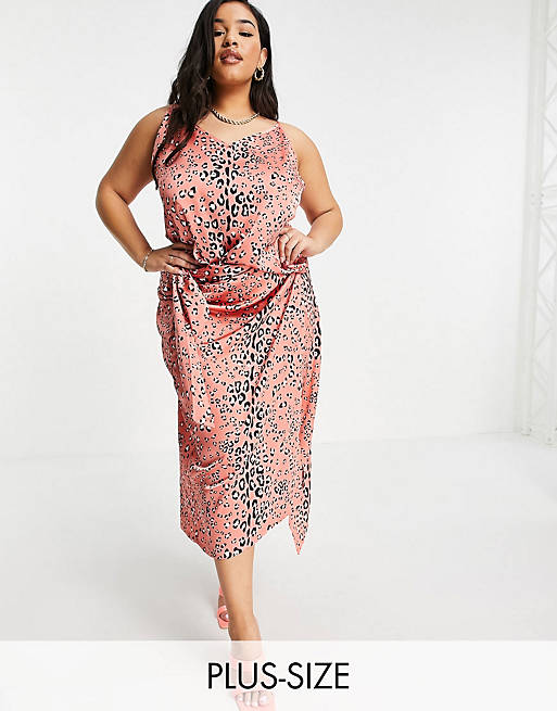 Never Fully Dressed Plus cami top and wrap tie midi skirt co-ord in burnt coral 