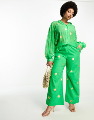 Never Fully Dressed Plus metallic green shell print set