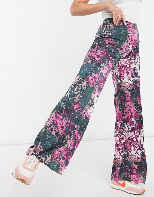 Never Fully Dressed relaxed satin wide leg trouser co-ord in bloom print