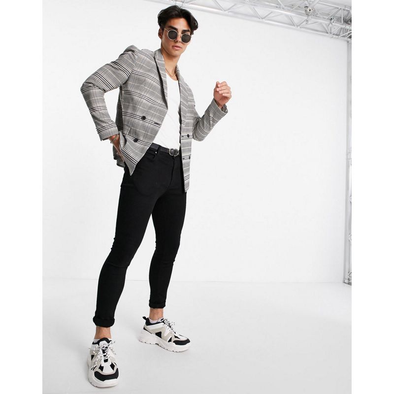 Uomo Jlmpf New Look - Abito con giacca slim doppiopetto e pantaloni corti, colore grigio a quadri