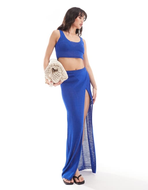 New Look beach crochet set in blue