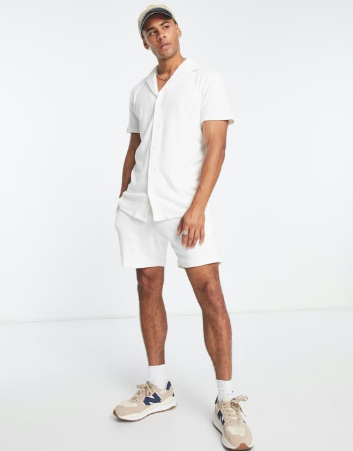 New Look - Co-ord set van overhemd en short van badstof in gebroken wit