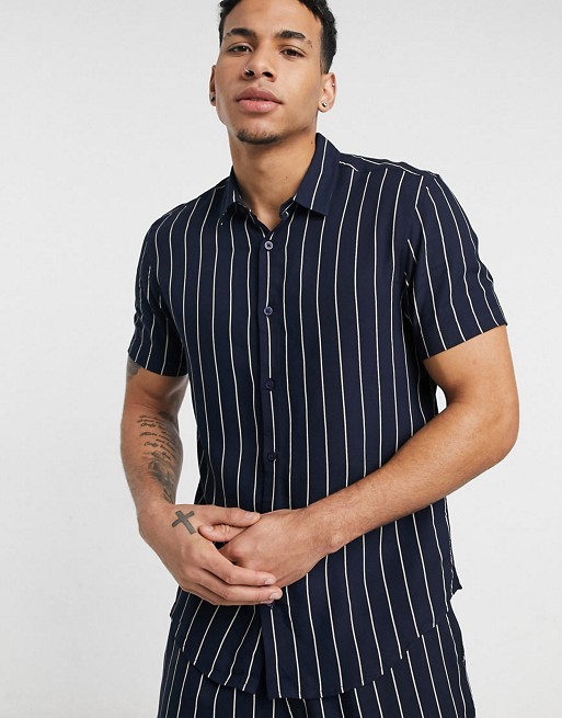 New Look co-ord short sleeve stripe shirt in navy