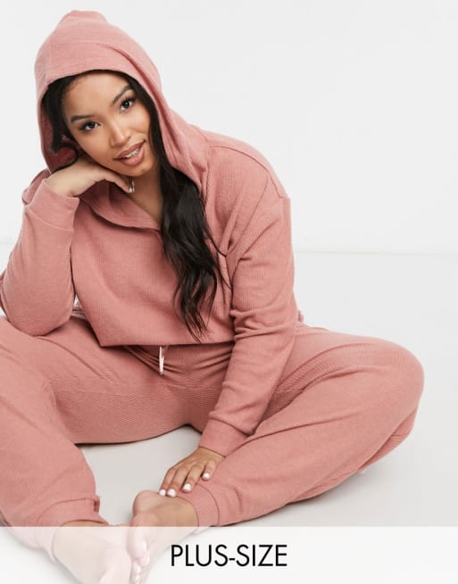 New Look Curve soft ribbed lounge set in pink ASOS