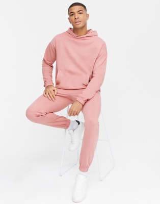 New Look - Hoodie en joggingbroek met wassing in roze, co-ord set