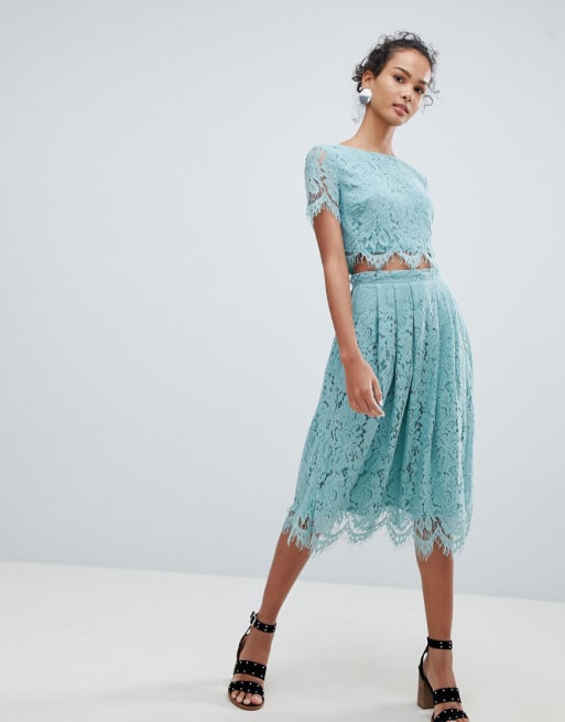 Pædagogik gullig definitive New Look Lace Crop Top & Midi Skirt Co-Ord | ASOS