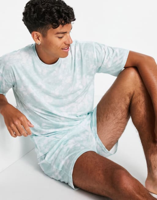 New Look lounge co-ord t-shirt and shorts in tie dye green