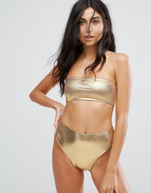 Gold cheap bandeau bikini