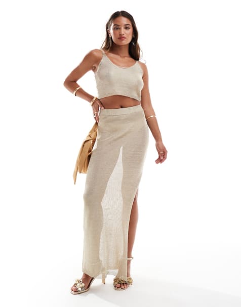New Look metallic skirt set in gold - view 1