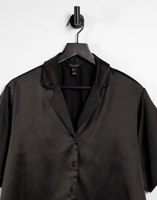 New Look co-ord satin shirt in black