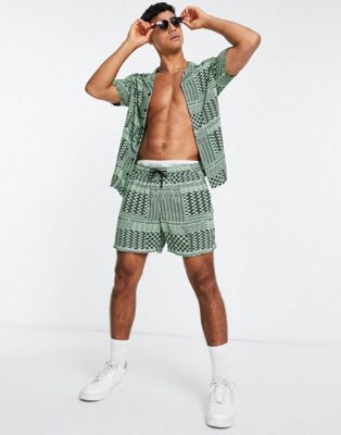 New Look co-ord shirt with checkerboard print in green