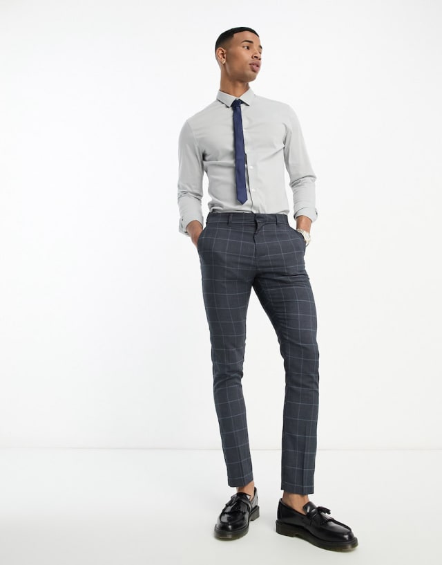 New Look - skinny suit in grey & blue check