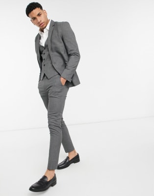 New Look skinny suit jacket and pants in dark gray