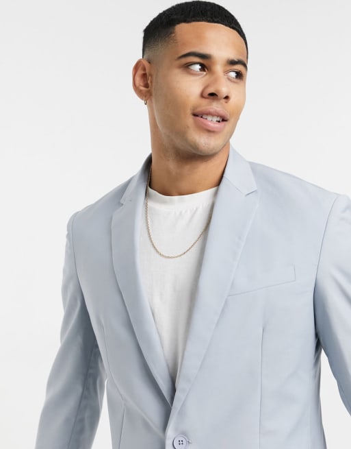 New Look skinny suit jacket and trouser in pale blue