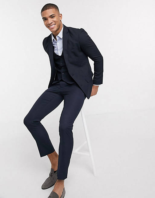 New Look skinny suit jacket, trouser and waistcoat in navy
