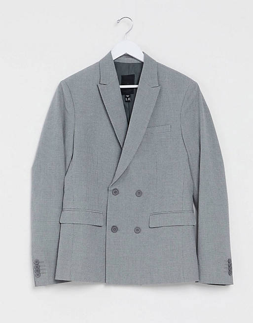 New Look slim double breasted suit jacket cropped suit trouser in grey