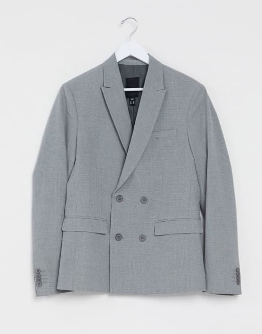 New Look slim double breasted suit jacket cropped suit trouser in grey
